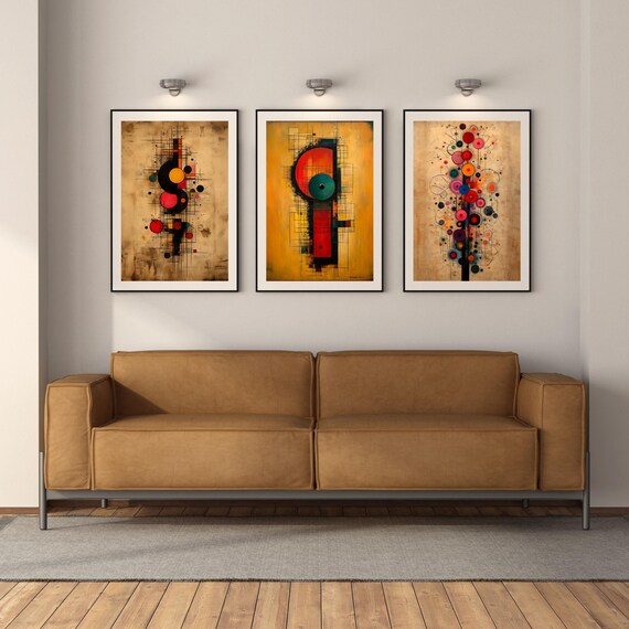 Abstract Colored Shapes in Gouache, Modern Wall Art, Set of 3, Instant Digital Download, Printable Art, Vivid Harmony Art