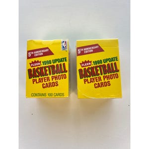 Lote de 2 cartões fotográficos de jogadores de basquete Fleer Vintage lacrados, atualização de 1990, 5ª edição
