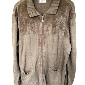 Mens Vintage Damart Cardigan Jumper Brown Velour Wool Blend Large Chest 42
