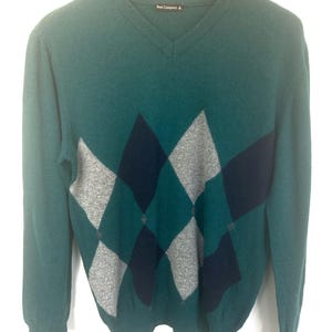 Herren Vintage Best Company Pullover Gestrickt Argyle Gemustert V-Ausschnitt Mittlere Brust 38