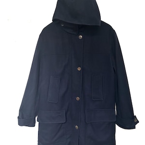 Ladies Vintage Dachstein Coat 100% Pure New Wool Hood Navy Blue Austrian XL UK Size 18-20
