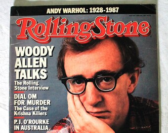 Woody Allen - Vintage Rolling Stone Magazine - Andy Warhol Tribute - April 9 1987, Issue 497