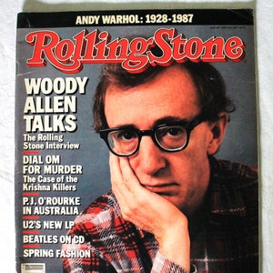 Woody Allen - Vintage Rolling Stone Magazine - Andy Warhol Tribute - April 9 1987, Issue 497