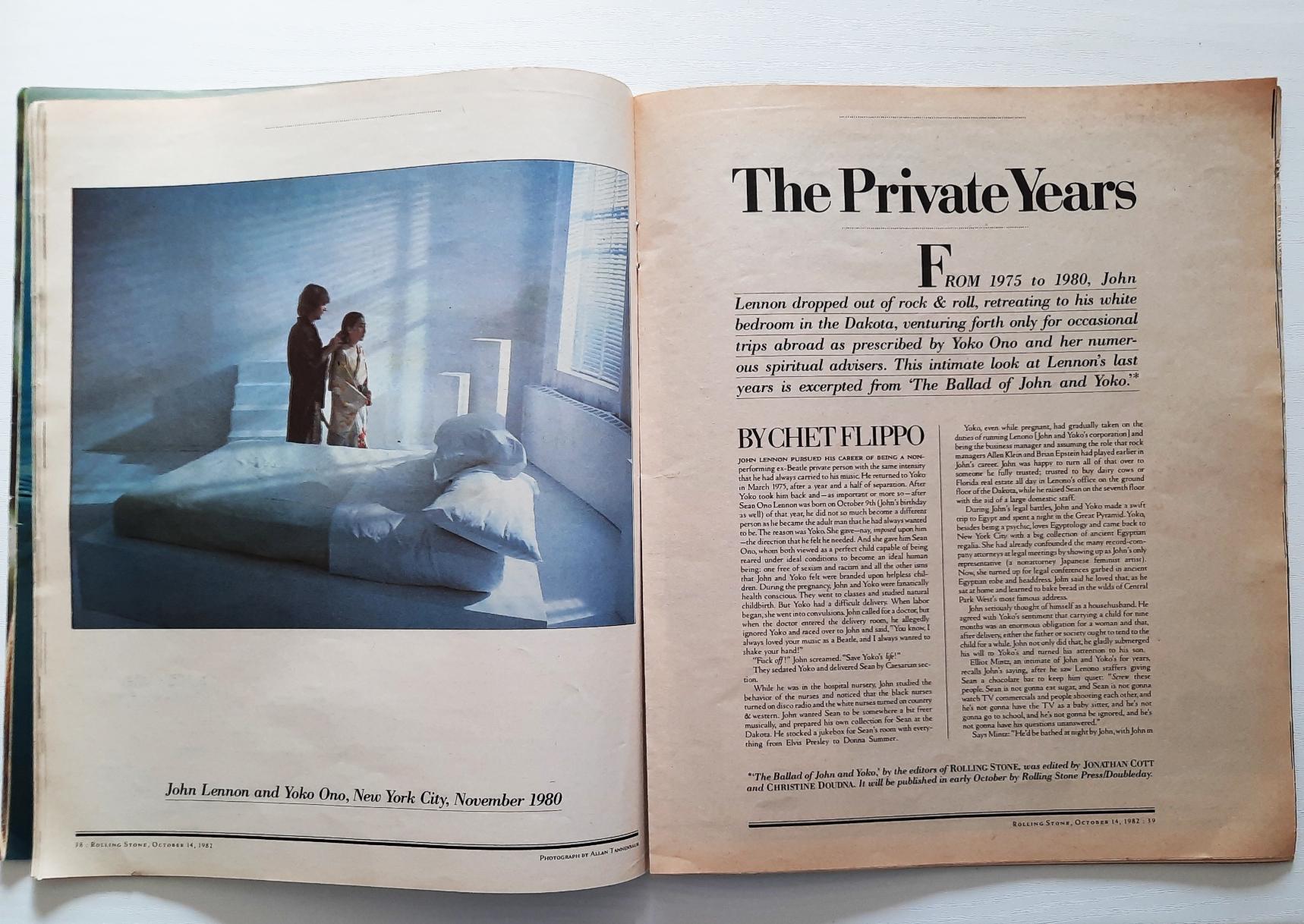 John Lennon Yoko Ono, Vintage Rolling Stone Magazine, October 14 John Lennon Yoko Ono, Vintage Rolling Stone Magazine, October 14