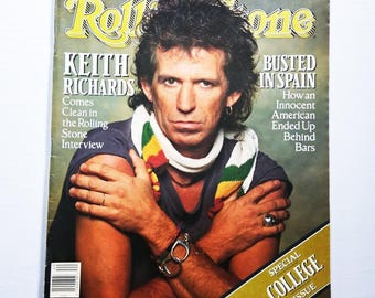 Vintage Rolling Stone Magazine, Keith Richards, College Special, October 6, 1988, Issue 536, No Label