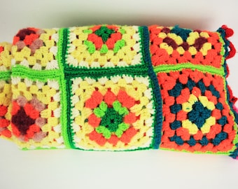 Granny square crochet throw blanket, Bright colorful afghan