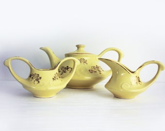 Mid Century Modern Tea Set Pale Yellow and Gold