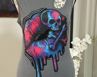 Camiseta sin mangas ajustada con abertura en forma de ojo de cerradura de AVENGED SEVENFOLD Psycho SWAK Skull& Bones, confeccionada a medida, talla grande (talla pequeña).