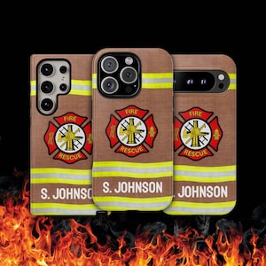 Gepersonaliseerde telefoonhoesje brandweerman, aangepaste naam, uitrusting, brandweercadeau, stoer hoesje