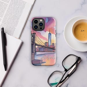 NYC iPhone Case, NYC Skyline Watercolor Tough Case for iPhone, fits iPhone 11, 12, 13, 14, 15, 16, New York City Aesthetic