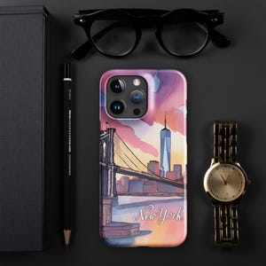 NYC iPhone Case, NYC Skyline Watercolor Snap case for iPhone, fits iPhone 11, 12, 13, 14, 15, 16, New York City Aesthetic
