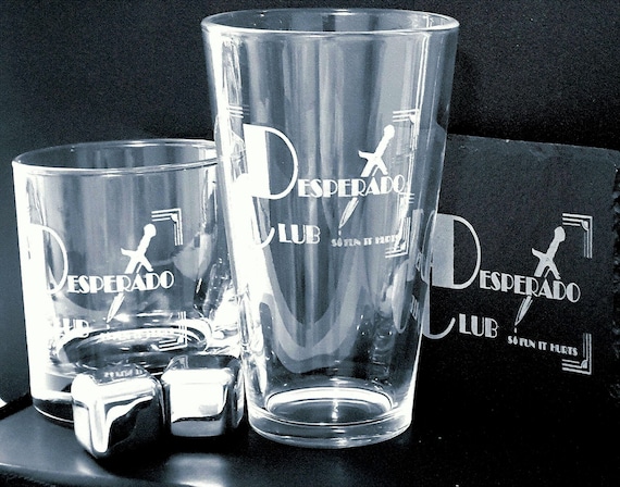 Desperado！大型鏡 Desperado Club Laser Engraved Bar Glass and Rock Coaster Set. - Etsy