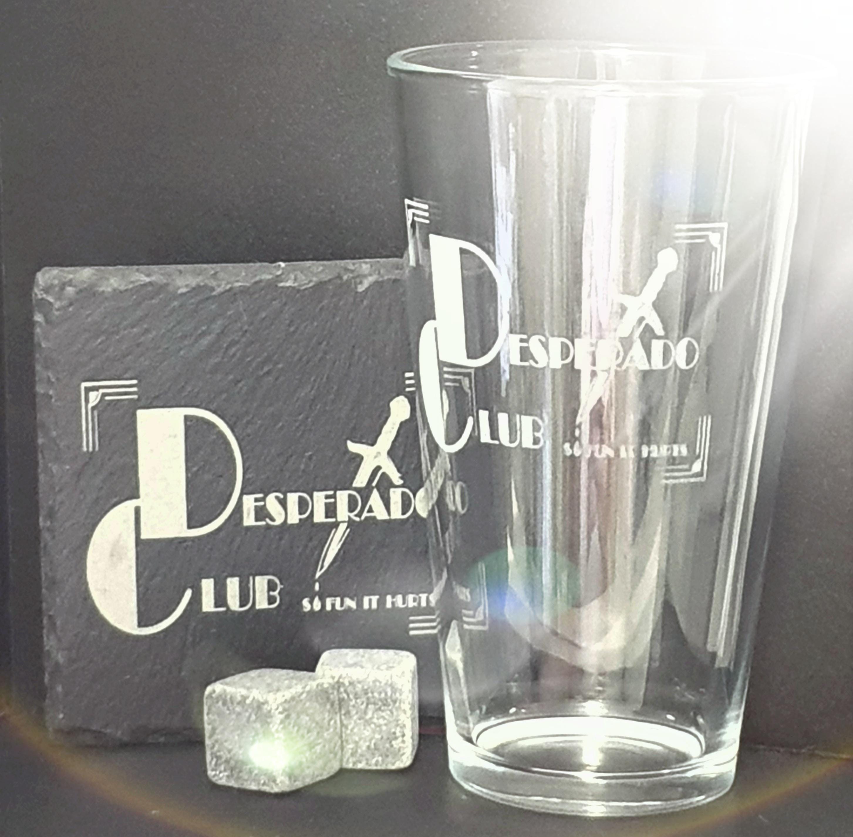 Desperado Club Laser Engraved Bar Glass and Rock Coaster Set. - Etsy