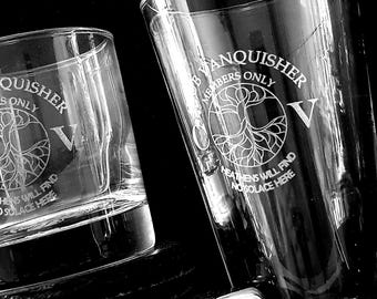Dungeon Crawler Carl, Club Vanquisher Bar Glass with Matching Rock Coaster, Gift Set