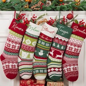 Personalized Knit Christmas Stocking,Embroidery Family Christmas Stocking,Custom Name Stocking,Xmas Stockings For Family,2025 Christmas Gift