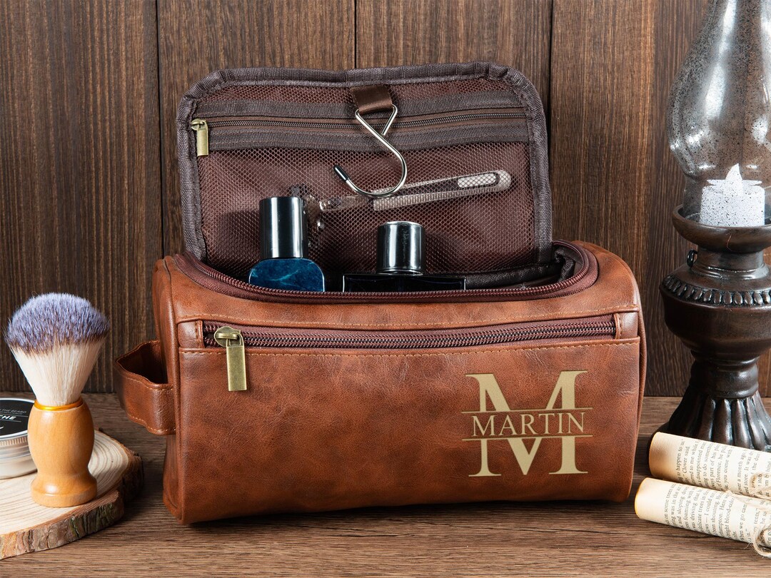 Personalized Leather Dopp Kit, Engraved Men's Toiletry Bag - Etsy