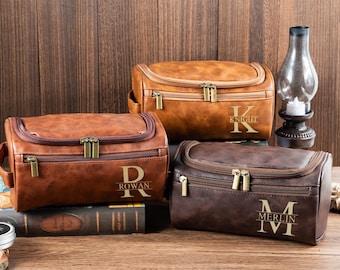 Monogrammed Leather Dopp Kit, Personalized Toiletry Bag, Groomsmen Gift