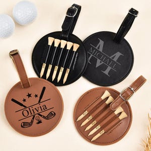 Engraved Leather Golf Bag Tag Gift with Golf Tees,Personalized Golf Tee Holder,Custom Golf Accessories,Golfer Lover Gift,Golf Gift For Men