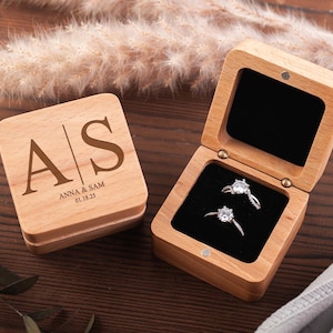 Engraving Wooden Ring Box,Custom Wedding Ring Box,Proposal Engagement Ring Box with Name,Wedding Ring Bearer, Anniversary Gift