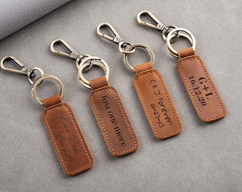 Personalized Leather Keychain, Custom Engraved Keyfob, Anniversary Gift