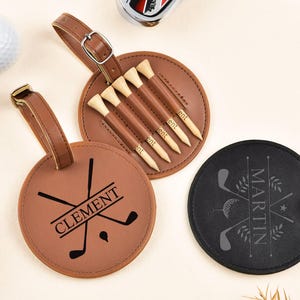 Custom Leather Golf Tee Holder,Engraved Golf Bag Tag Gift with Golf Tees,Custom Golf Accessories,Golfer Lover Gift,Golf Gift For Dad Men