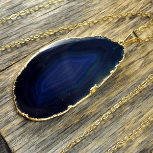 Agate Necklace, Blue Agate Necklace, Agate Slice Pendant, Agate Slice Necklace, Agate Gold Necklace, 14k Gold Fill Chain