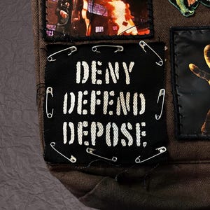 Deny Defend Depose Stenciled Patch / Raw Edge Cone Denim / Sew On