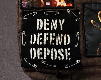 Deny Defend Depose Stenciled Patch / Raw Edge Cone Denim / Sew On