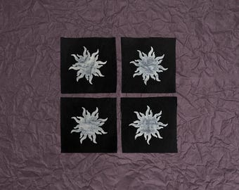 Tribal Sun Stenciled Patch / Pearlescent Paint / Raw Edge Cone Denim / Sew On