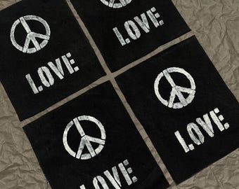 Peace & Love Stenciled Patch / Raw Edge Cone Denim / Sew On