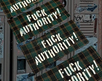 F*ck Authority Stenciled Patch / Raw Edge Upcycled Fabric / Sew On