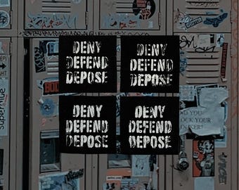 Deny Defend Depose Block Printed Patch / Raw Edge Cone Denim / Sew On