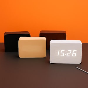 Minimalist Wooden Digital Clock – LED Display, Modern Sound Control Alarm for Bedroom & Desk Decor
