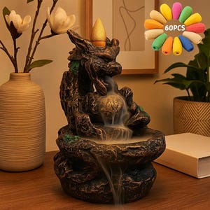 Mini Backflow Incense Waterfall Burner with 60 Cones – Dragon & Mountain Variants