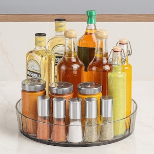 360 degrees Rotating Clear Lazy Susan – Kitchen Organizer Tray for Spices, Bottles & Condiments