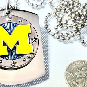 University of Michigan X Large Pendant Necklace/On Thick Stainless Steel Dog Tag