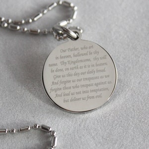 Lord&#39;s Prayer Stainless Steel 1&quot; round pendant necklace