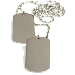 2 Stainless Steel Sausage Chain Dog Tag Pendant Necklace Military Style