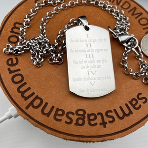 10 Commandments Solid Thick  Stainless Steel Rolo Chain Shine  Prayer
