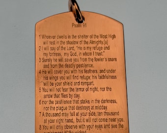 Solid Copper Psalm 91 Dog Tag Necklace 2 sided