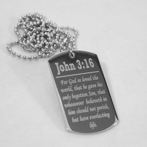 John 3:16 Prayer necklace dog tag religious solid stainless steel silver color