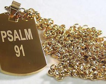 Psalm 91 Thick Gold Ipg Plated Over Solid Stainless Steel Rolo Stainless Chain