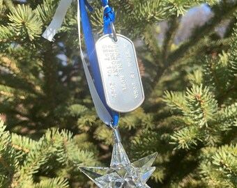 Crystal Star Ornament - K9 Optical Crystal 12 point star ornament 2.5" with custom dog tag, A STAR IS BORN, or other custom message
