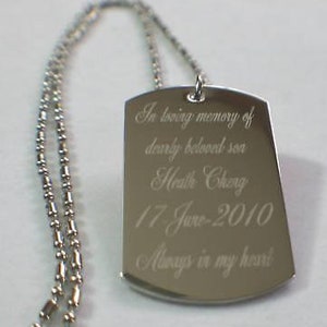 Memorial  Dog Tag Necklace Custom Personalize Stainless Steel