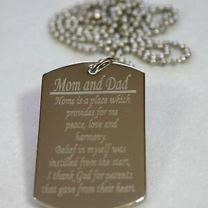 Mom And Dad Special Message Necklace Poem Dog Tag Stainless Steel