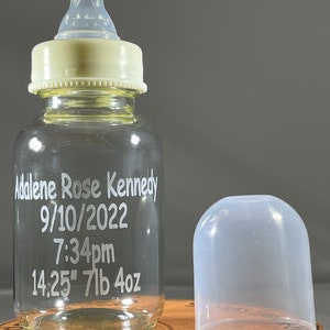 Custom sandcarved glass baby bottle celebration memory milestone new baby commemoration