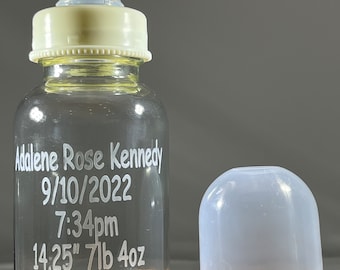 Custom sandcarved glass baby bottle celebration memory milestone new baby commemoration