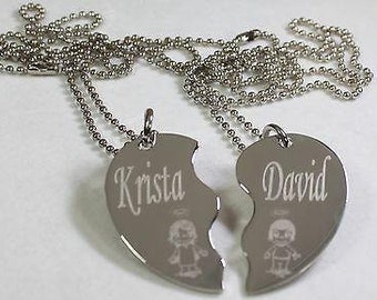 Personalized Split Heart Love Is ....  Necklace Set Solid Stainless Steel