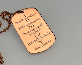 10 Commandments Solid Thick  Copper Ball Chain dog tag pendant necklace Prayer double sided