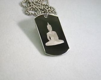 Buddha  Dog Tag Stainless Steel And Stainless Ball Chain Necklace Pendant